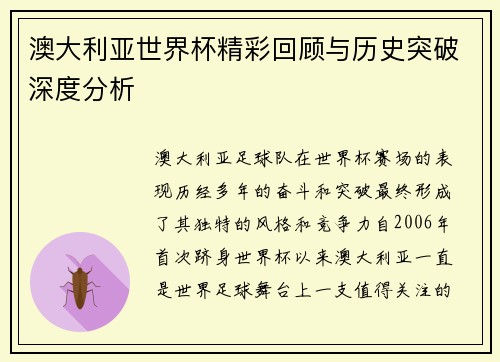 澳大利亚世界杯精彩回顾与历史突破深度分析